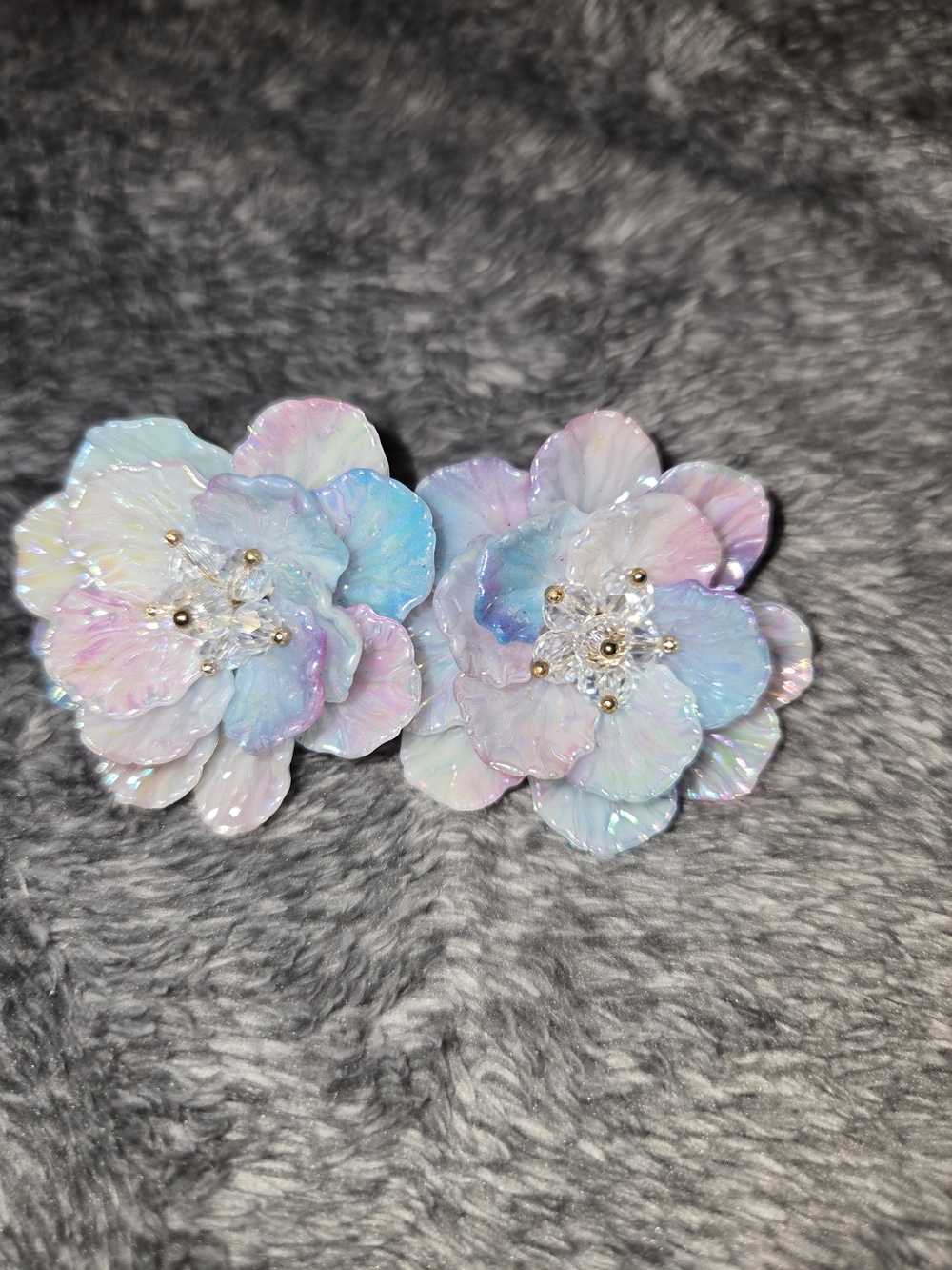 Iridescent Pastel Flower Clip-On Earrings - Multi